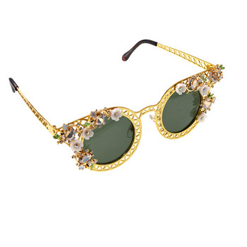 Cat Eye γυαλιά ηλίου Γυναικεία επώνυμη σχεδίαση Κρύσταλλα Vintage διακόσμηση λουλουδιών πλήρους σκελετού γυαλιά ηλίου Oculos De Sol Feminino