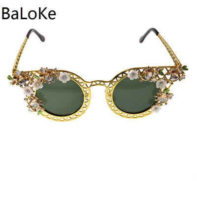 Слънчеви очила с котешко око Дамски дизайн на марката Кристали Винтидж декорация на цветя Слънчеви очила с пълна рамка Oculos De Sol Feminino