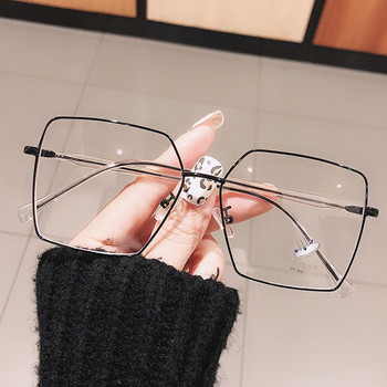 Винтидж извънгабаритни компютърни очила против синя светлина за жени Алуминиеви квадратни черни златисти прозрачни очила с рамка за женски късогледство