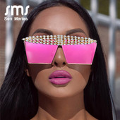 Luksuzne četvrtaste dijamantne sunčane naočale Žene Muškarci 2020. Ravni vrh Kristalne punk sunčane naočale Ogledalo sa kamenčićima Crveno ljubičaste naočale UV400