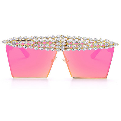 Luksuzne četvrtaste dijamantne sunčane naočale Žene Muškarci 2020. Ravni vrh Kristalne punk sunčane naočale Ogledalo sa kamenčićima Crveno ljubičaste naočale UV400