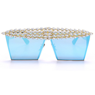 Luksuzne četvrtaste dijamantne sunčane naočale Žene Muškarci 2020. Ravni vrh Kristalne punk sunčane naočale Ogledalo sa kamenčićima Crveno ljubičaste naočale UV400
