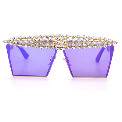 Luksuzne četvrtaste dijamantne sunčane naočale Žene Muškarci 2020. Ravni vrh Kristalne punk sunčane naočale Ogledalo sa kamenčićima Crveno ljubičaste naočale UV400