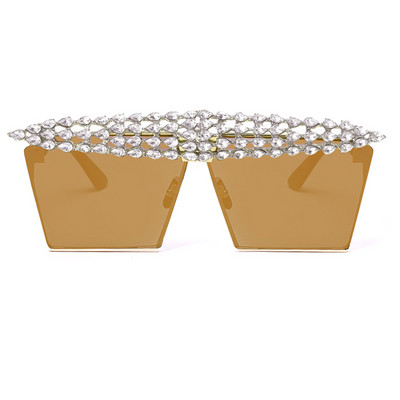 Luksuzne četvrtaste dijamantne sunčane naočale Žene Muškarci 2020. Ravni vrh Kristalne punk sunčane naočale Ogledalo sa kamenčićima Crveno ljubičaste naočale UV400