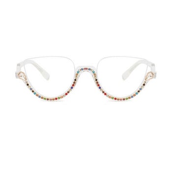 Рамки за очила с котешки очи за жени Прозрачни модни диамантени очила за дами Реколта с половин рамка Оптични очила за очила
