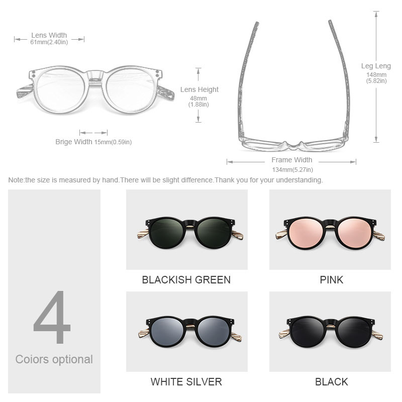 HU WOOD Kerek Napszemüveg Férfi Polarizált Pink Uv400 Lens Napszemüveg Női Gafas de sol Fa 2021 Nen Fa Design