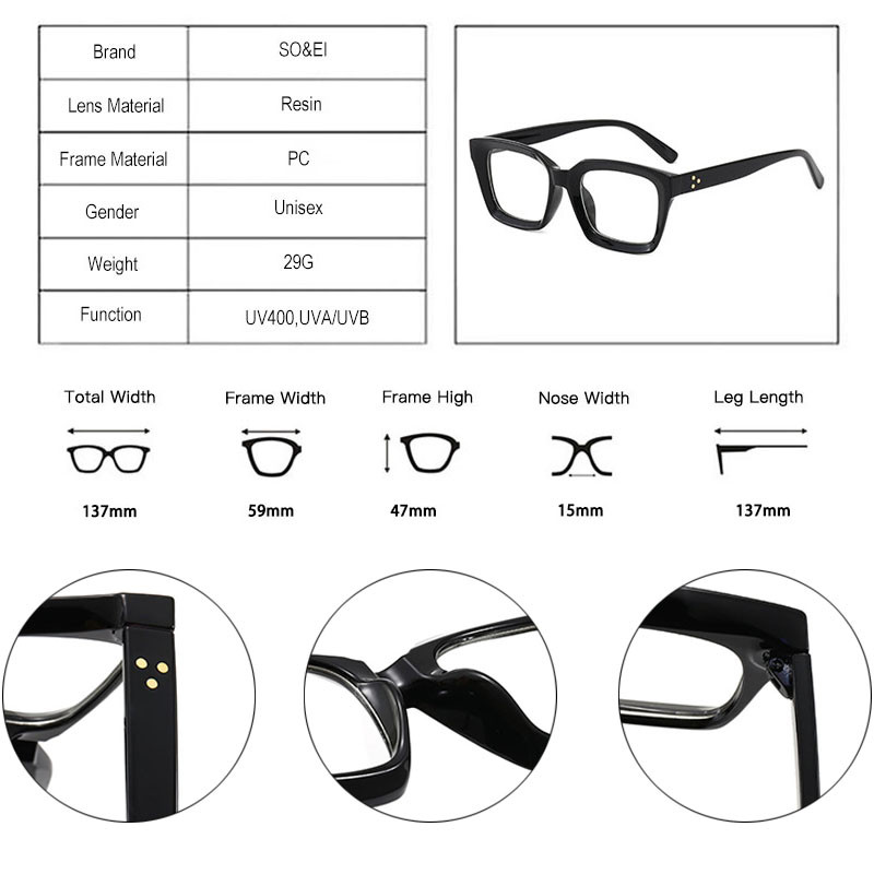 SO&EI retro četvrtasti ženski okviri za naočale Ins Popularne modne naočale za nokte s prozirnim lećama Ženski okviri za optičke naočale za muške naočale