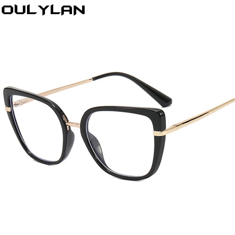 Oulylan TR90 Rame pentru ochelari cu ochi de pisică, pentru femei, la modă, cu lumină albastră, pentru ochelari, pentru femei, ochelari decorativi de birou, vintage