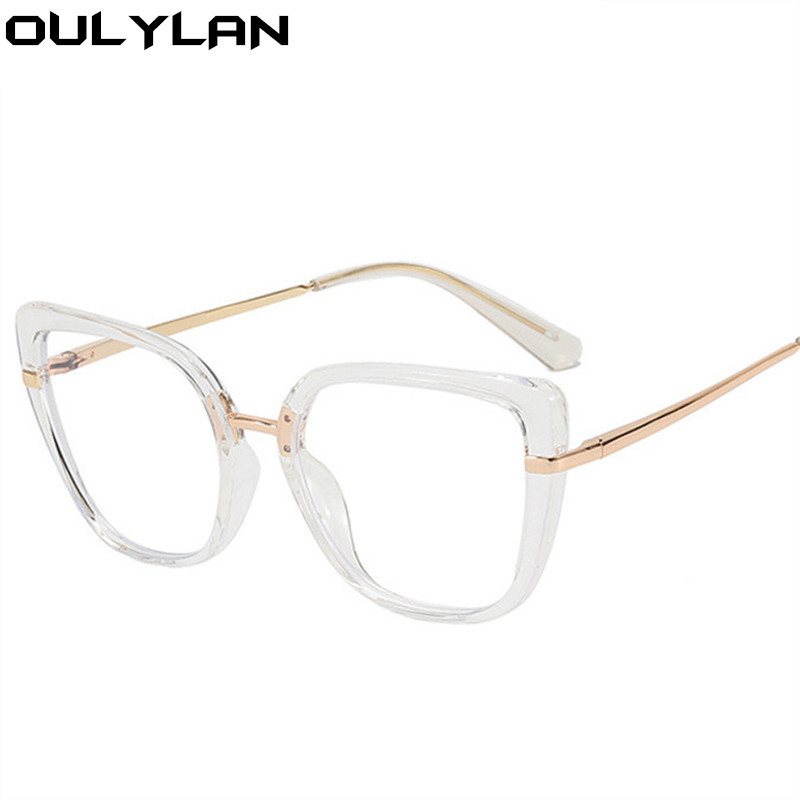Oulylan TR90 Rame pentru ochelari cu ochi de pisică, pentru femei, la modă, cu lumină albastră, pentru ochelari, pentru femei, ochelari decorativi de birou, vintage