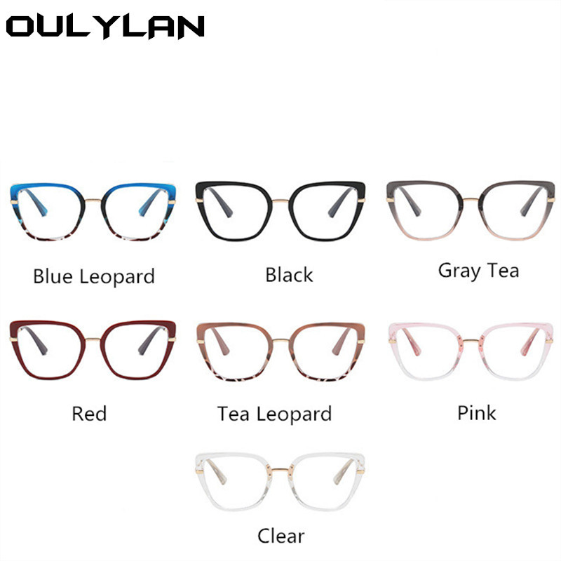 Oulylan TR90 Rame pentru ochelari cu ochi de pisică, pentru femei, la modă, cu lumină albastră, pentru ochelari, pentru femei, ochelari decorativi de birou, vintage