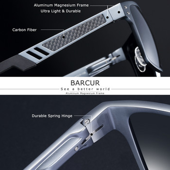BARCUR Ποιοτικά τετράγωνα γυαλιά ηλίου αλουμινίου Ανδρικά γυαλιά ηλίου Polarized για άντρες αθλητικά γυαλιά oculos de sol feminino