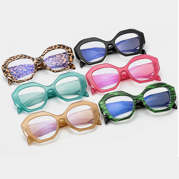 Многоъгълни бонбонени рамки за очила за жени Мъже Плоско огледало Анти-синя светлина Рамки за очила Женски осмоъгълни леопардови очила