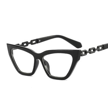 Прозрачна рамка за очила с котешко око Дамска оптична рецепта Модна метална верига Компютърни очила Реколта