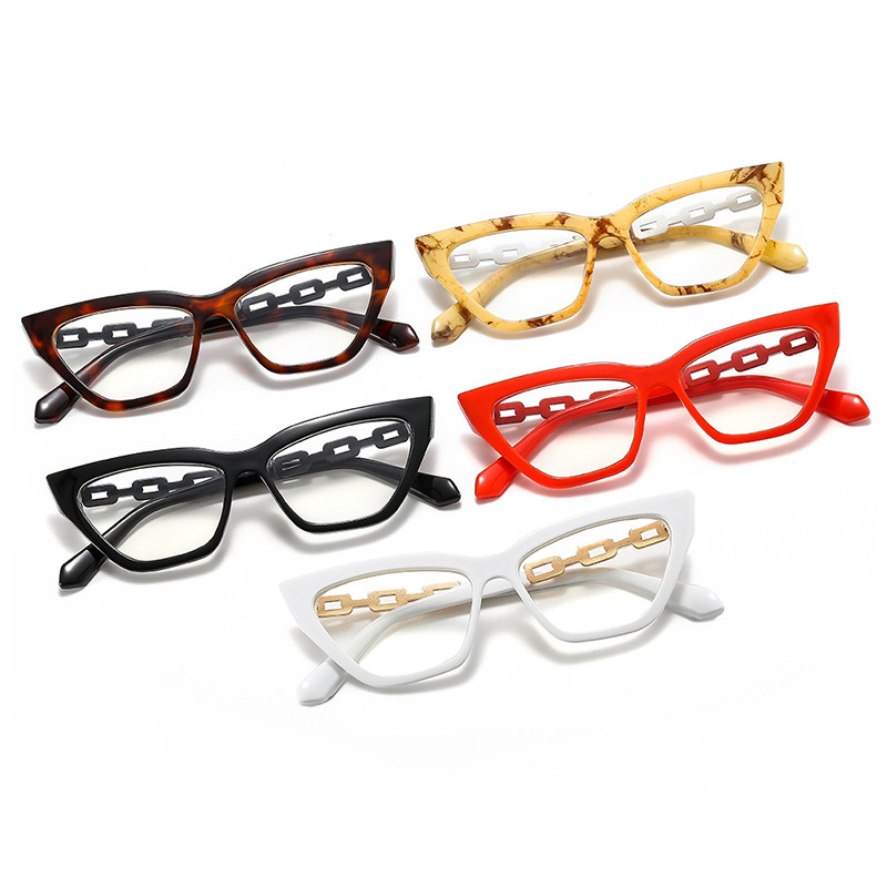 Läbipaistvad kassisilmade prillid, raamid, naiste optilised retseptid, mood metallist kett, vanaaegsed arvutiprillid
