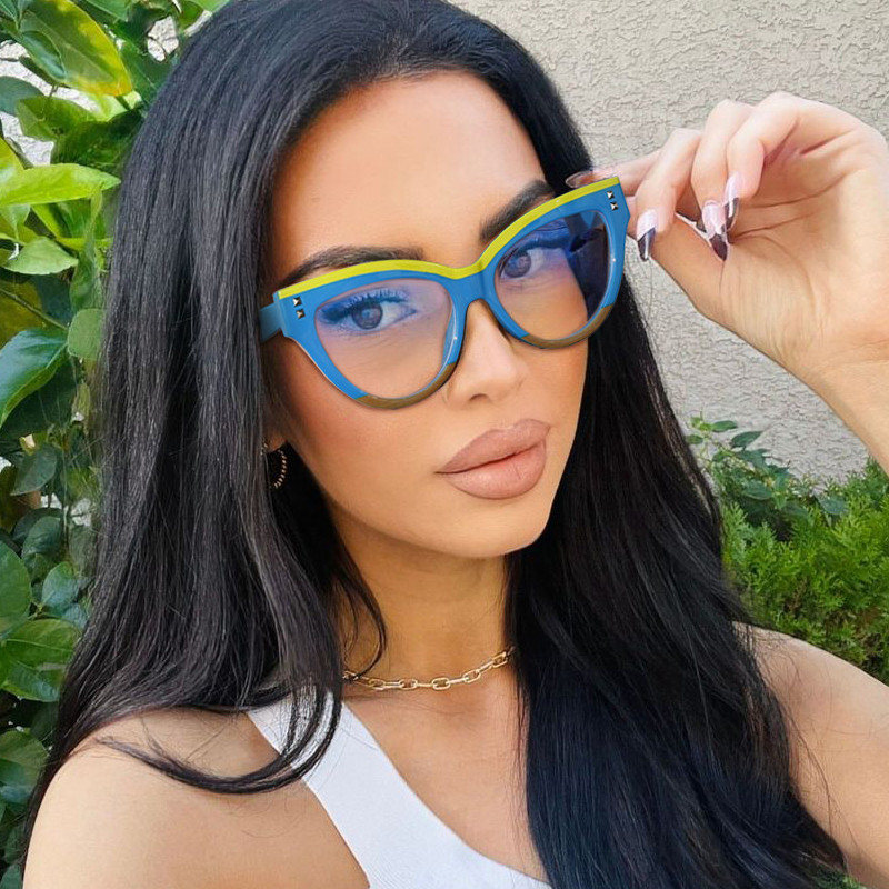 2022, ochelari optici anti-albaștri cu ochi de pisică cu plasture vintage, ochelari de ochi cu ramă cateye mari, ochelari de vedere pentru femei