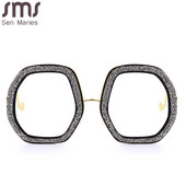 Moodne suure raamiga kristallprillid Luksuslikud optilised prillid Naiste Teemant läbipaistvad prillid, MITTE Sinise valguse vastane