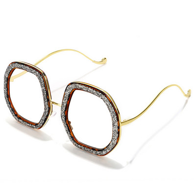 Moodne suure raamiga kristallprillid Luksuslikud optilised prillid Naiste Teemant läbipaistvad prillid, MITTE Sinise valguse vastane