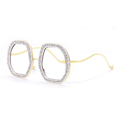 Moodne suure raamiga kristallprillid Luksuslikud optilised prillid Naiste Teemant läbipaistvad prillid, MITTE Sinise valguse vastane