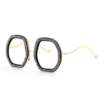 Moodne suure raamiga kristallprillid Luksuslikud optilised prillid Naiste Teemant läbipaistvad prillid, MITTE Sinise valguse vastane