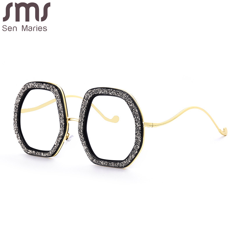 Moodne suure raamiga kristallprillid Luksuslikud optilised prillid Naiste Teemant läbipaistvad prillid, MITTE Sinise valguse vastane