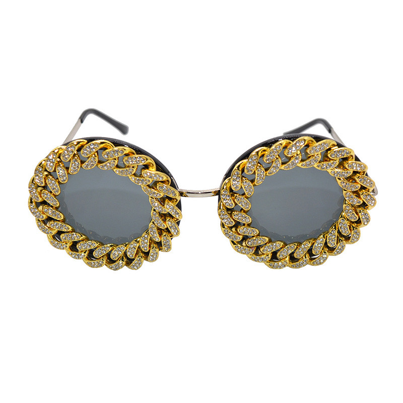 2022. Barokne okrugle sunčane naočale Ženske kristale Sunčane naočale seksi djevojke Sjenila s lančićima od kamenčića za zabavu Oculos De Sol Feminino
