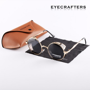 Gold Polarized Gothic Steampunk Γυαλιά ηλίου με καθρέφτη Γυαλιά ηλίου με στρογγυλό κύκλο Retro Vintage Gafas Masculino Black 2021