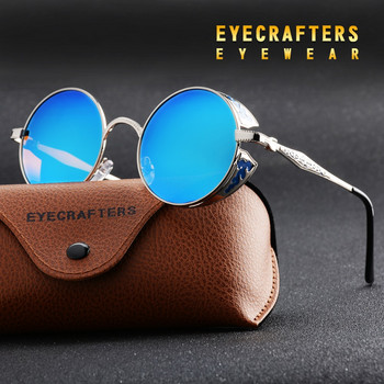 Gold Polarized Gothic Steampunk Γυαλιά ηλίου με καθρέφτη Γυαλιά ηλίου με στρογγυλό κύκλο Retro Vintage Gafas Masculino Black 2021