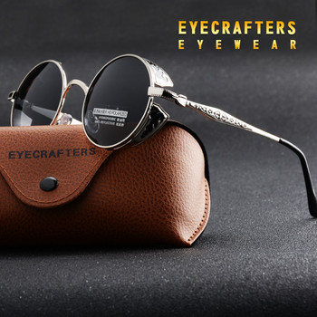 Gold Polarized Gothic Steampunk Γυαλιά ηλίου με καθρέφτη Γυαλιά ηλίου με στρογγυλό κύκλο Retro Vintage Gafas Masculino Black 2021