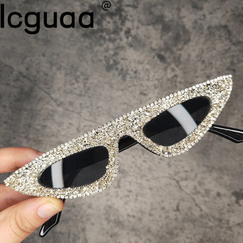 Small Cat Eyes Stone Bling Rhinestone γυαλιά ηλίου Γυναικεία επώνυμα σχεδιαστής Punk Diamond γυαλιά ηλίου Lunette De Soleil Femme