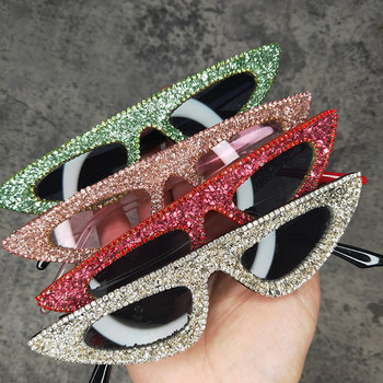 Small Cat Eyes Stone Bling Rhinestone γυαλιά ηλίου Γυναικεία επώνυμα σχεδιαστής Punk Diamond γυαλιά ηλίου Lunette De Soleil Femme