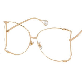 Извънгабаритни златни прозрачни очила Дамски модни прозрачни полукръгли очила Дизайнерски метални кухи очила Перлено черна рамка