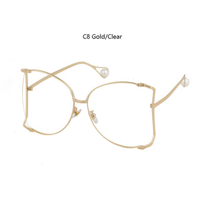 Prevelike zlatne prozirne naočale Ženske modne prozirne poluokrugle dizajnerske metalne šuplje naočale s biserno crnim okvirom