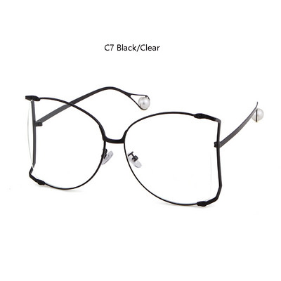 Prevelike zlatne prozirne naočale Ženske modne prozirne poluokrugle dizajnerske metalne šuplje naočale s biserno crnim okvirom