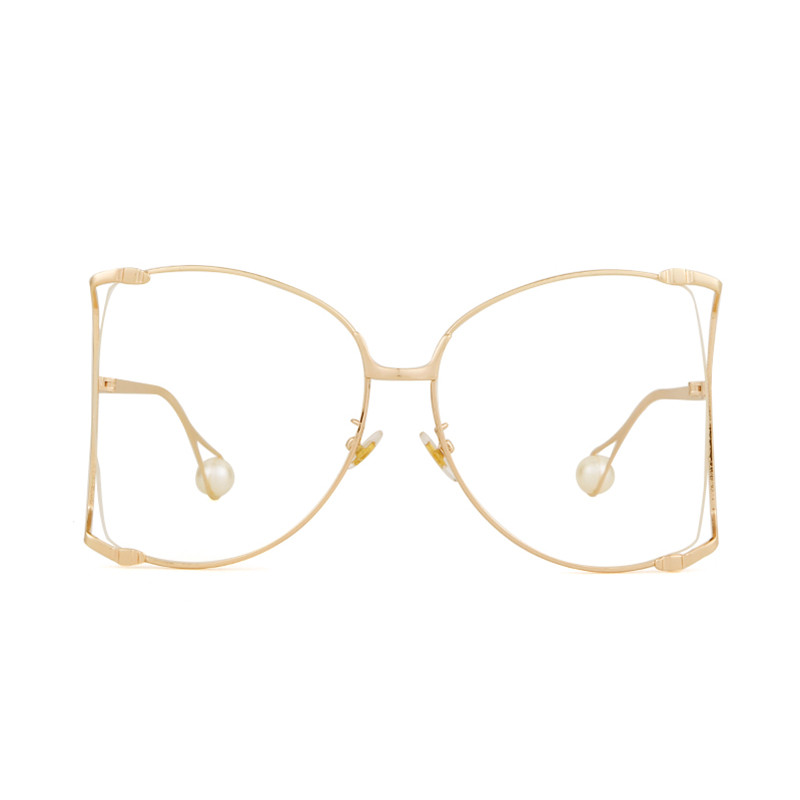 Prevelike zlatne prozirne naočale Ženske modne prozirne poluokrugle dizajnerske metalne šuplje naočale s biserno crnim okvirom