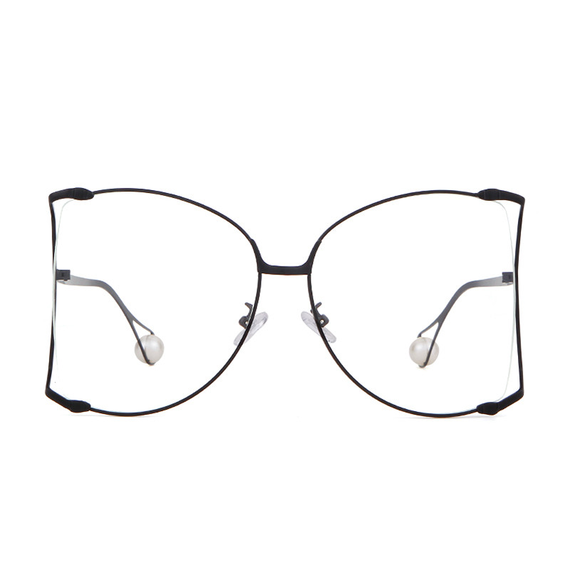 Prevelike zlatne prozirne naočale Ženske modne prozirne poluokrugle dizajnerske metalne šuplje naočale s biserno crnim okvirom