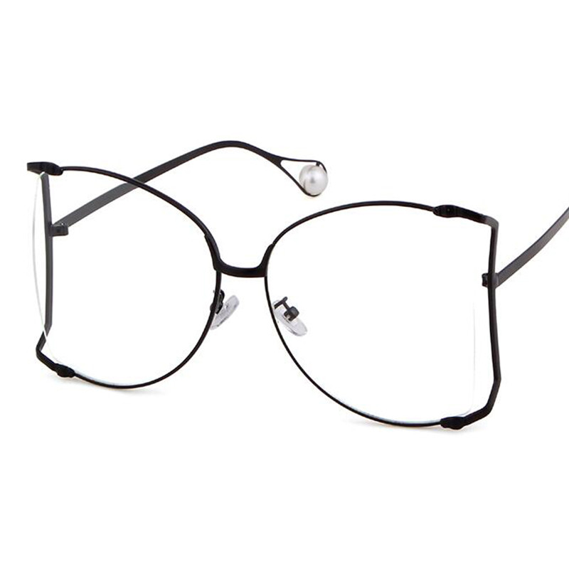 Prevelike zlatne prozirne naočale Ženske modne prozirne poluokrugle dizajnerske metalne šuplje naočale s biserno crnim okvirom