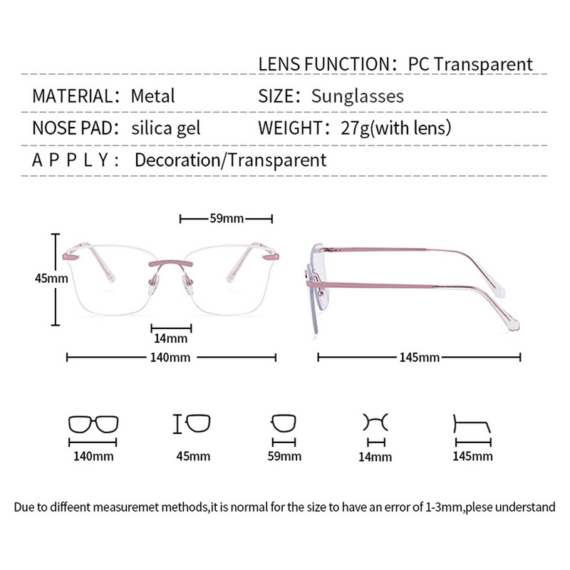 Peekaboo metallist ääristeta prillid naistele läbipaistvad läätsed mood ruudukujulised prillid raam naiste leopard kullast talvetarvikud raamita