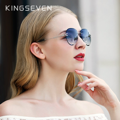 KINGSEVEN DESIGN Дамски пилотски слънчеви очила без рамки със синя градиентна леща UV400 защита