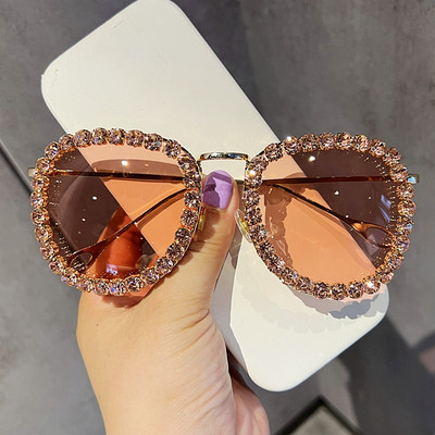 Ochelari de soare la modă 2022 pentru femei, ochelari de soare rotunzi cu strass, de designer de marcă de lux, pentru femei, UV400