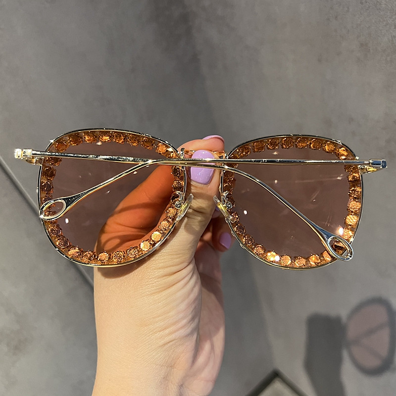 Ochelari de soare la modă 2022 pentru femei, ochelari de soare rotunzi cu strass, de designer de marcă de lux, pentru femei, UV400