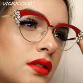 Retro sinise valgusega lugemisprillid Naistele Kassisilmad Optilised raamid Meestele Retseptiga teemantprillid Läbipaistvad prillid Prillid