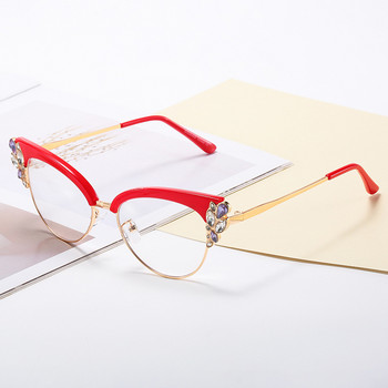 Ретро очила за четене със синя светлина Дамски оптични рамки котешко око Мъжки диоптрични диамантени очила Прозрачни лещи Очила за очила