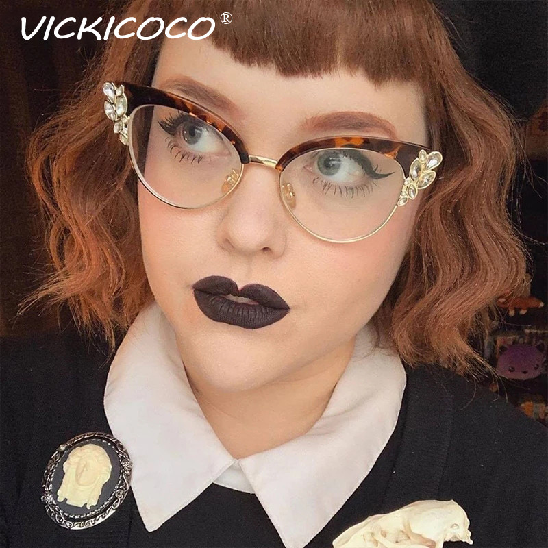 Ochelari de lectură cu lumină albastră retro, rame optice ochi de pisică, bărbați, ochelari de prescripție cu diamant, lentile transparente, ochelari de vedere