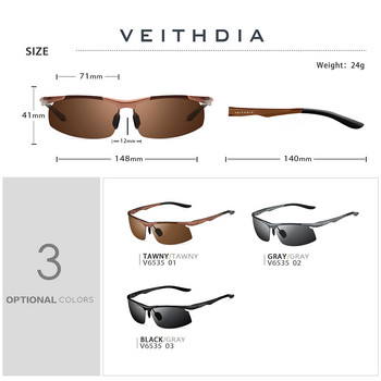 Επώνυμα VEITHDIA Ανδρικά γυαλιά ηλίου Αλουμίνιο Polarized UV400 Lens Rimless Driving Fishing Sunglasses Αθλητικά Γυαλιά Ανδρικά V6535