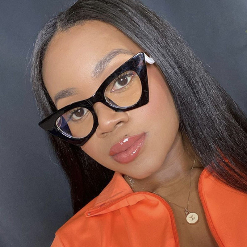 Nauji moteriški kačių akių akinių rėmeliai Unikalaus dizaino trikampis metalinis anti-mėlynas šviesiai permatomas akinių rėmeliai optiniai akiniai