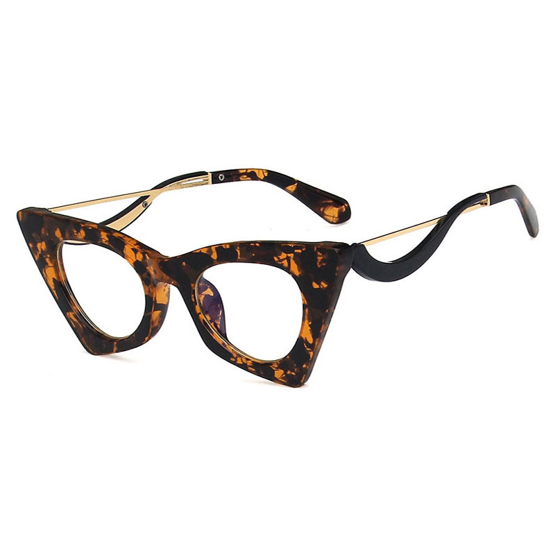 Nauji moteriški kačių akių akinių rėmeliai Unikalaus dizaino trikampis metalinis anti-mėlynas šviesiai permatomas akinių rėmeliai optiniai akiniai