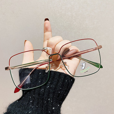 Retro naočale za čitanje Gradijent okvira za naočale Antiplavo svjetlo Ravno ogledalo Metalni okvir Prevelike prozirne naočale Ženske naočale