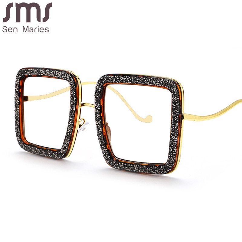 Luxus gyémánt szögletes szemüvegek szemüvegek új női férfi fényes kristály optikai szemüvegkeretek trendi optikai számítógépes szemüvegek