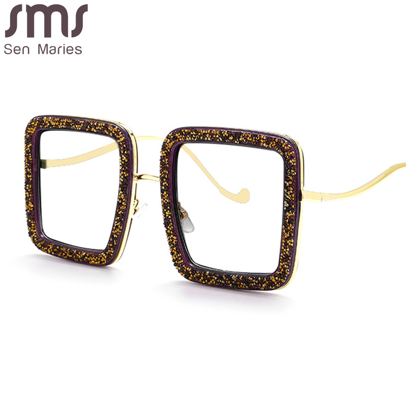 Luxus gyémánt szögletes szemüvegek szemüvegek új női férfi fényes kristály optikai szemüvegkeretek trendi optikai számítógépes szemüvegek