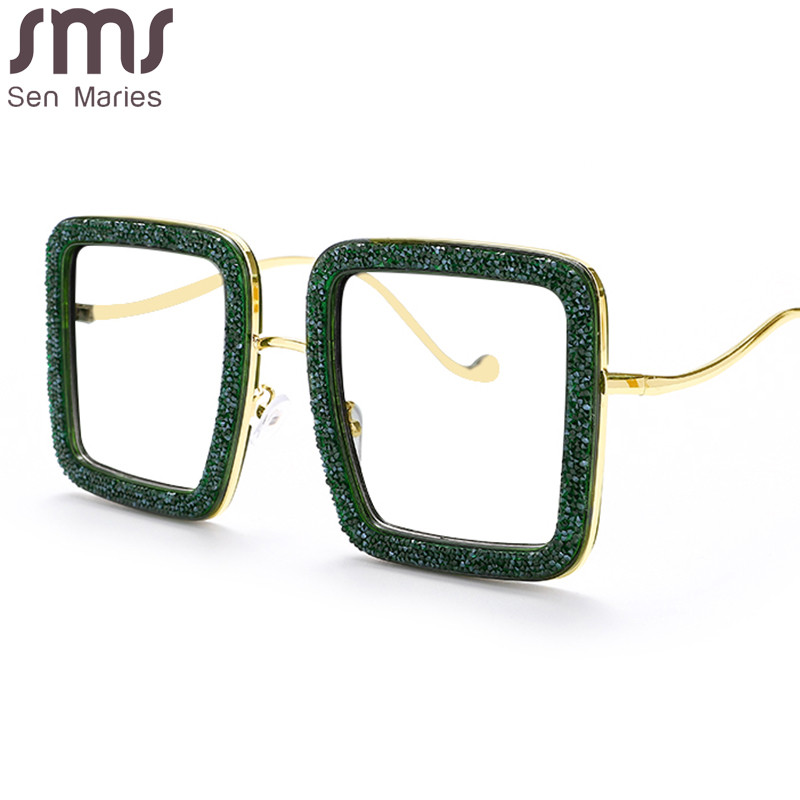 Luxus gyémánt szögletes szemüvegek szemüvegek új női férfi fényes kristály optikai szemüvegkeretek trendi optikai számítógépes szemüvegek